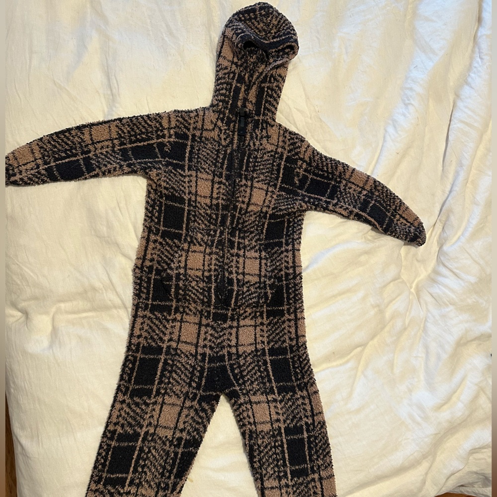 SKIMS Kids Black and Tan Plaid Teddy Onesie